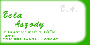 bela aszody business card